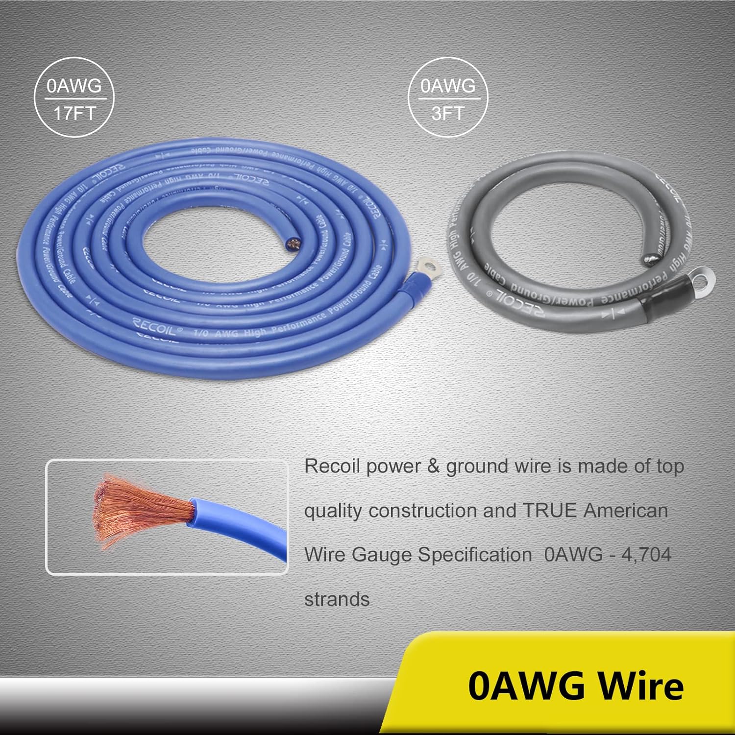 Recoil RCK0D True 1/0 Gauge Car Audio Dual Amplifiers CCA Wiring Installation Kits with OFC RCA Cable