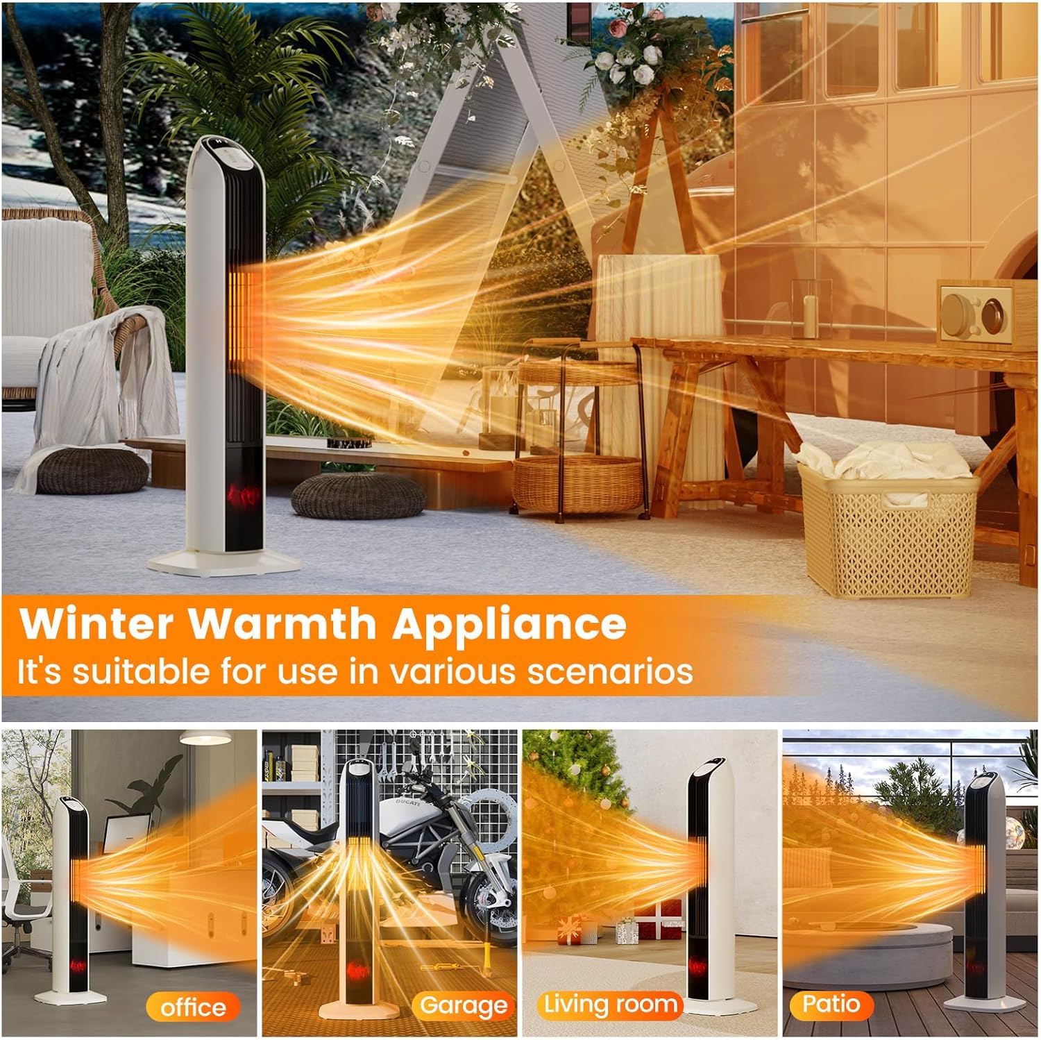 VCJ 33” Space Heater for Indoor Use, 1500W PTC Ceramic Electric Heater with Remote, 12H Timer, 108°Oscillation, LED Display Quiet Portable Heater for Bedroom Office