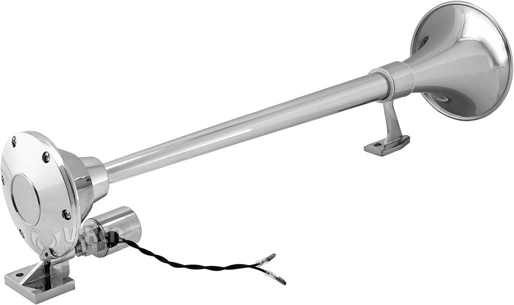 Vixen Horns Train Horn for Truck/Car. Air Horn Chrome Plated Single Trumpet. Super Loud dB. Fits 12v/24v Vehicles like Semi/Pickup/Jeep/RV/SUV VXH1164