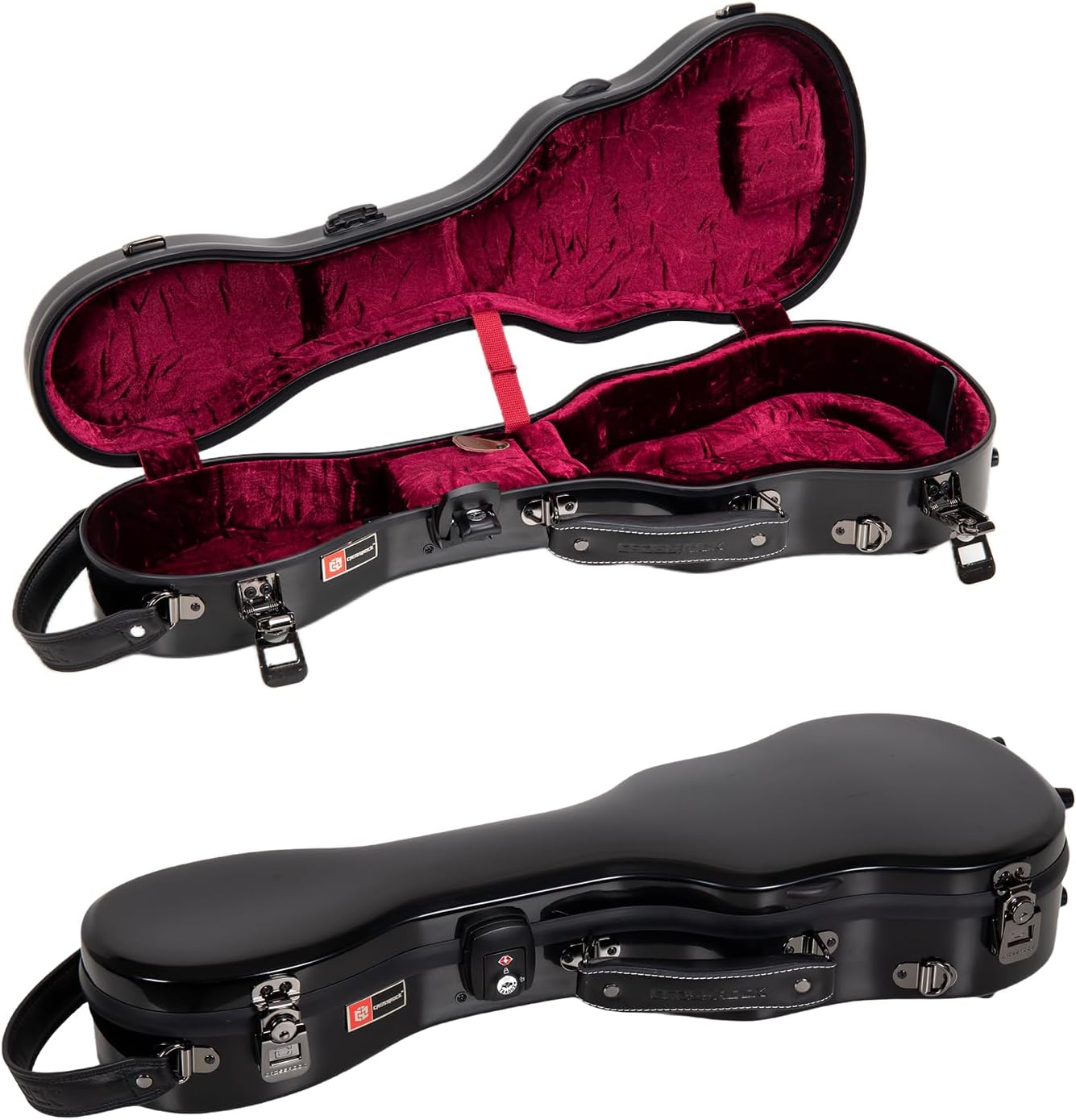 Crossrock Soprano Ukulele Case - 100% Fiberglass Hardshell with Brand Latches, TSA Lock, Accessory Compartment, and Detachable Straps-Black (CRF2030SUBK)