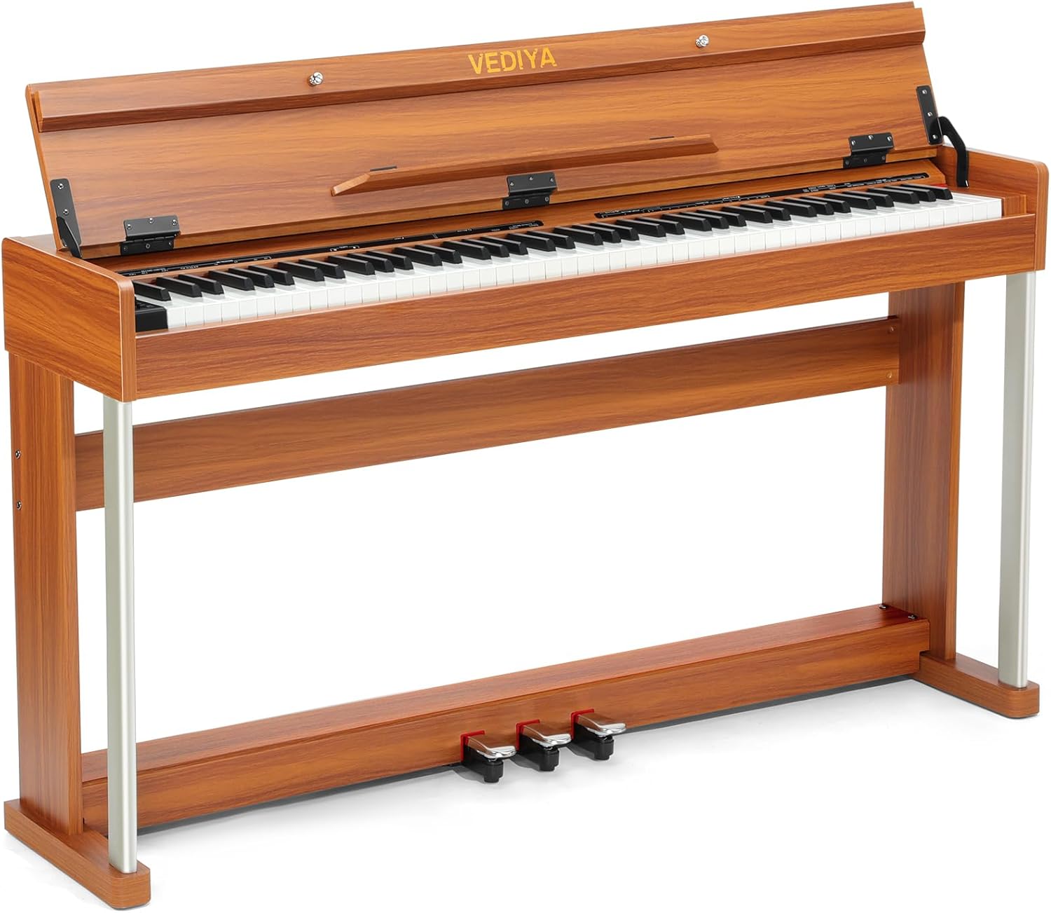 88 Key Weighted Digital Piano Keyboard - Wood Piano Desk to Vanity, Hammer Action Electric Piano with MIDI, Ideal Home Digital Pianos & Keyboard Piano for Beginners (Brown, VE86 with Cabinet Stand)