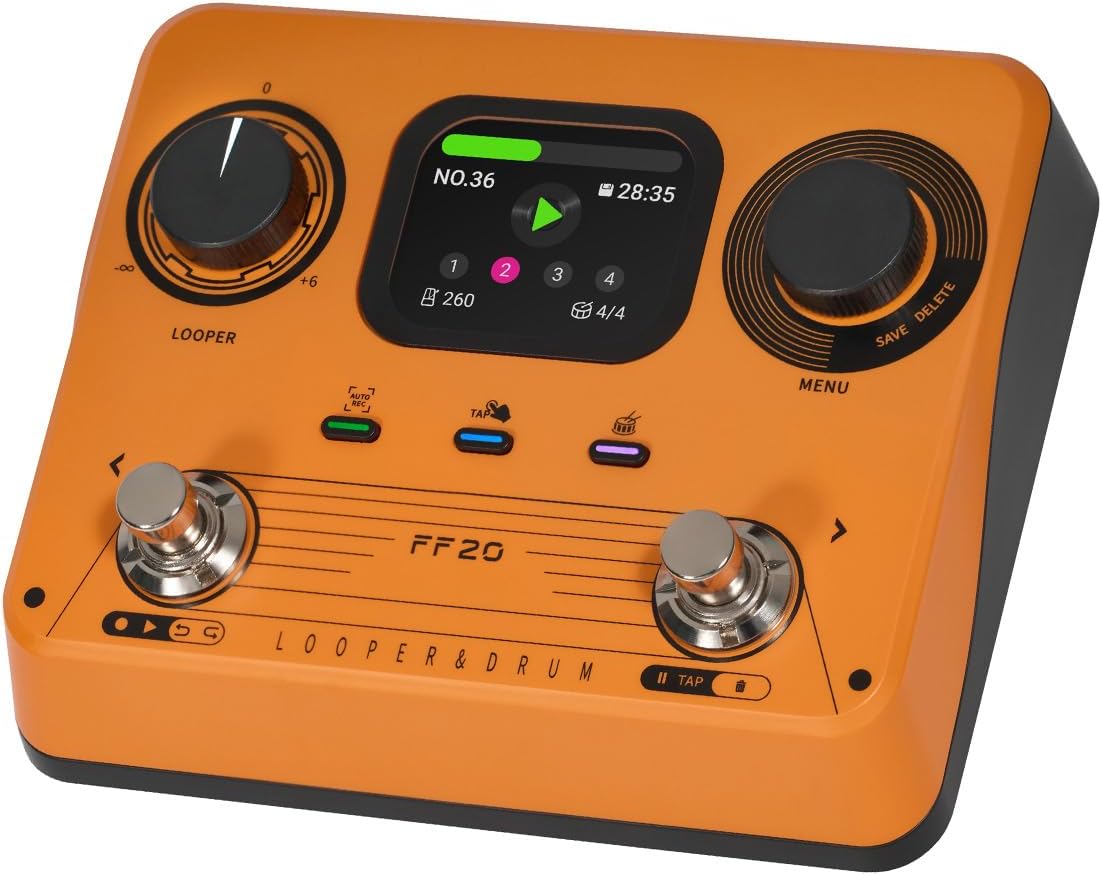 Drum Machine Looper Guitar Effects Pedal, 300 Minutes Stereo Recording 220 Rhythm Patterns Time Stretch Technology, with Headphone Jack for Electric Guitar Practice (US Plug)