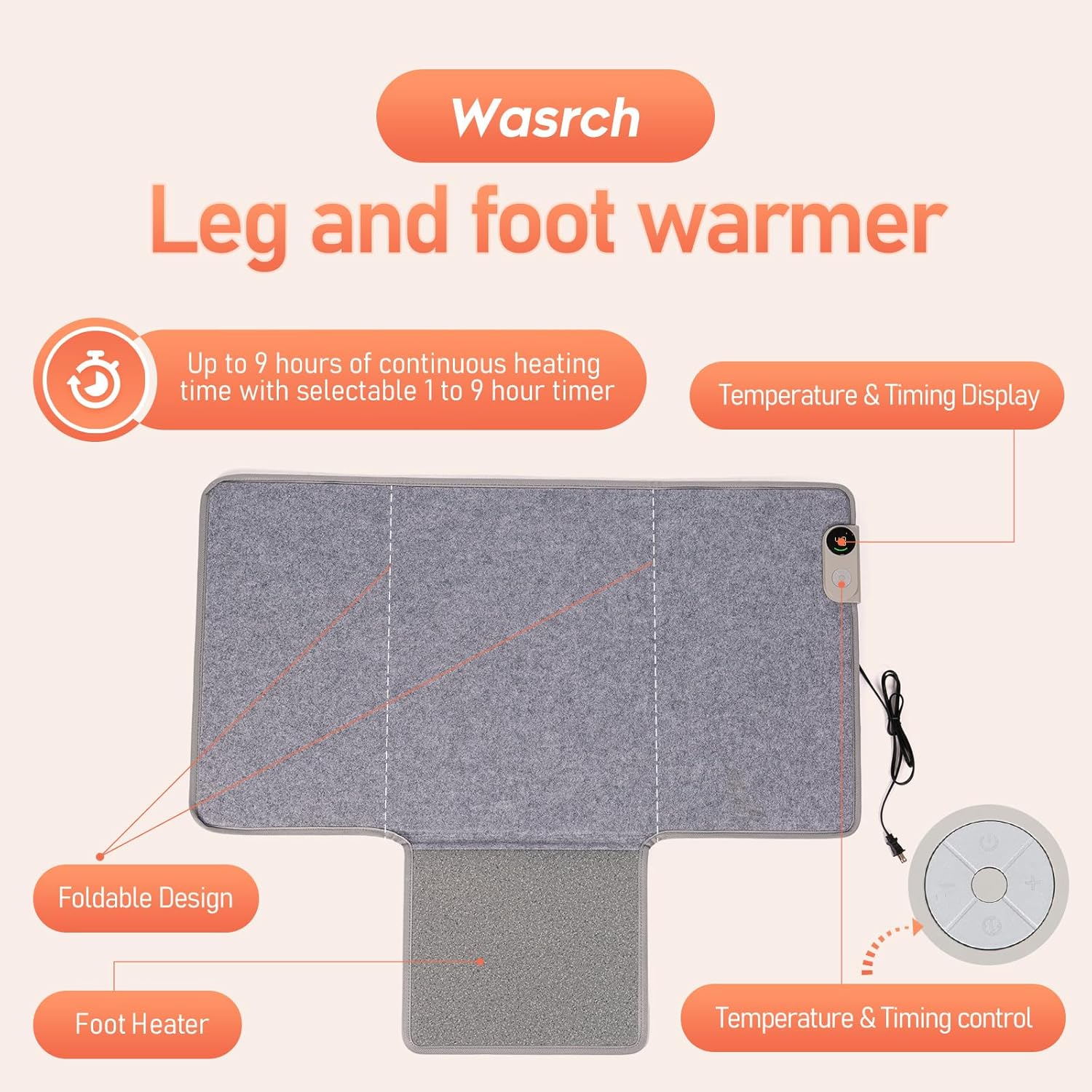 Portable Space Heater for Office & Home, Safe for Legs, Ankles, Foldable Silent and Energy Efficient With Thermostat & Timer and Auto Shut Off