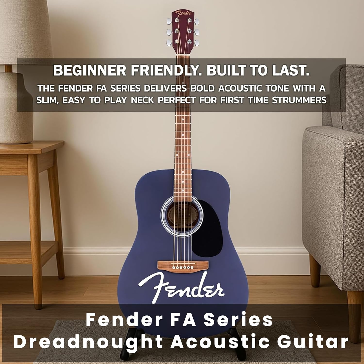 Fender FA Series Dreadnought Acoustic Guitar - Saphire Blue Bundle with Gig Bag, Strings, Picks, and Austin Bazaar Instructional DVD