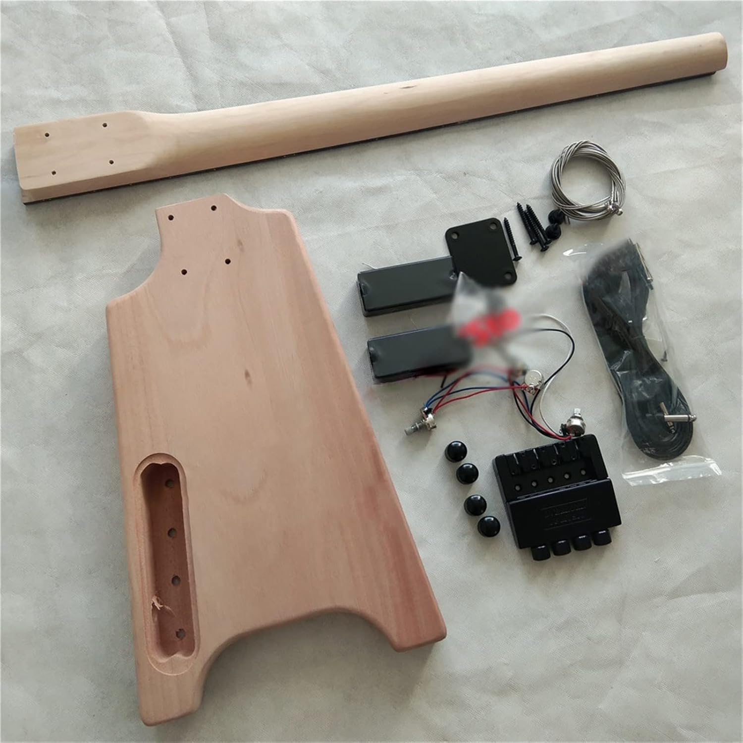 TSTS 41 Inches Unfinished Headless Electric Bass Guitar Mahogany Body&Rosewood Fingerboard Unfinished Electric Guitar Kit