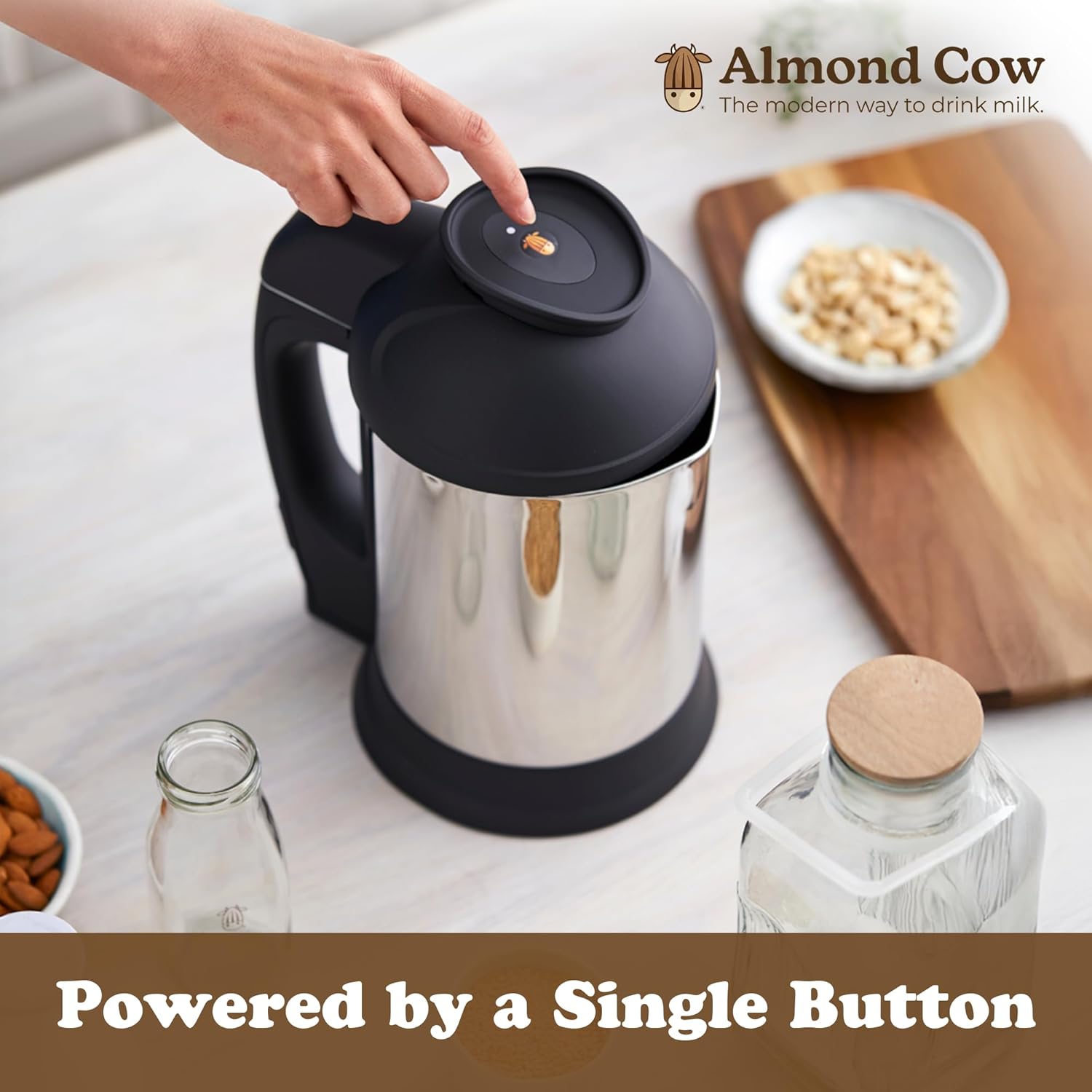 Almond Cow Nut Milk Maker Essentials Bundle - Includes Plant-Based Milk Maker, 60 fl oz Glass Pitcher with Lid & Spout, and 13” Cleaning Brush - DIY Nut Milk, Perfect Accessories for Homemade Nut Milk