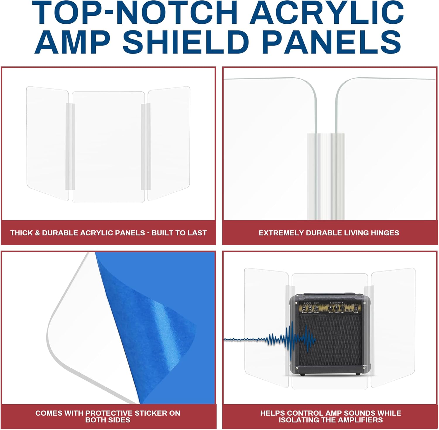 PENNZONI Amp Shield, Amp Acrylic Shield, Guitar Amp Shield, Clear Acrylic Panel Amp Shield with Plastic Hinges (3 Panels, 3ft x 6ft)