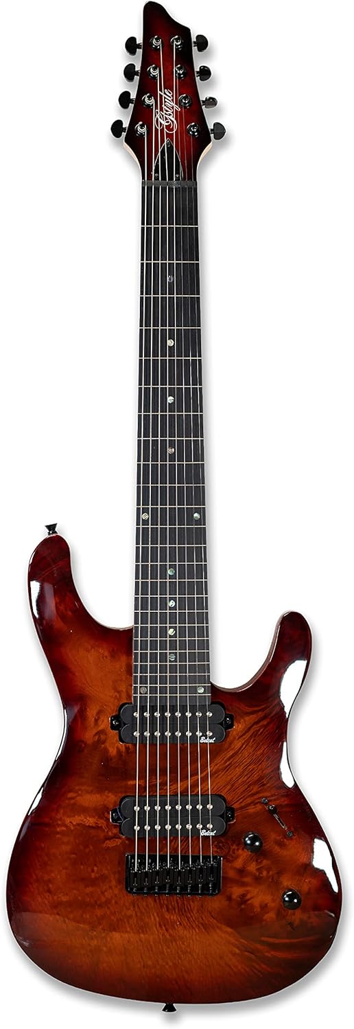 Gstyle Fretless 8 String Electric Guitar Burl poplar veener top okoume Wood Body Bolt On Maple Neck Poplar Wood Body (Fretless) (ES-800)