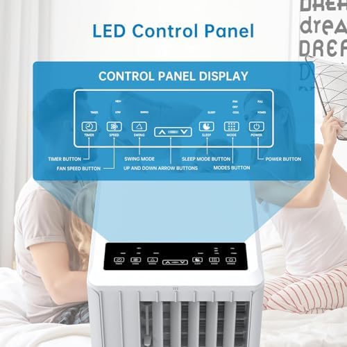 Portable Air Conditioner, 8000 BTU for Rooms Up to 350 Sq Ft. Smart Portable AC Unit with Follow Me Remote, 3 Modes Ac Unit Suitable for Bedroom, Living Room, Office