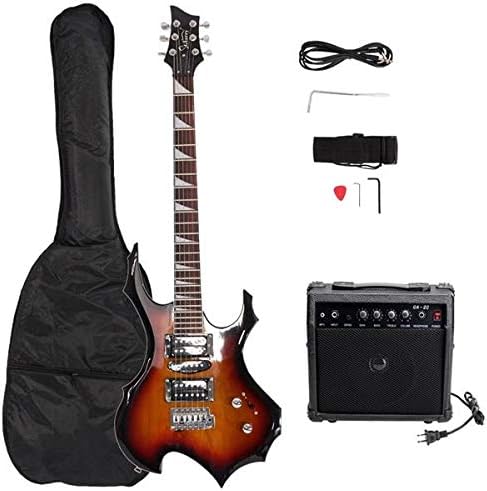Flame Shaped Electric Guitar Sunset Color with 20W Amp, HSH Pickups, Tremolo Bridge, Full Size Beginner Electric Guitar Kit for Right-Handed, w/Guitar Bag, Strap, Cable, Pick
