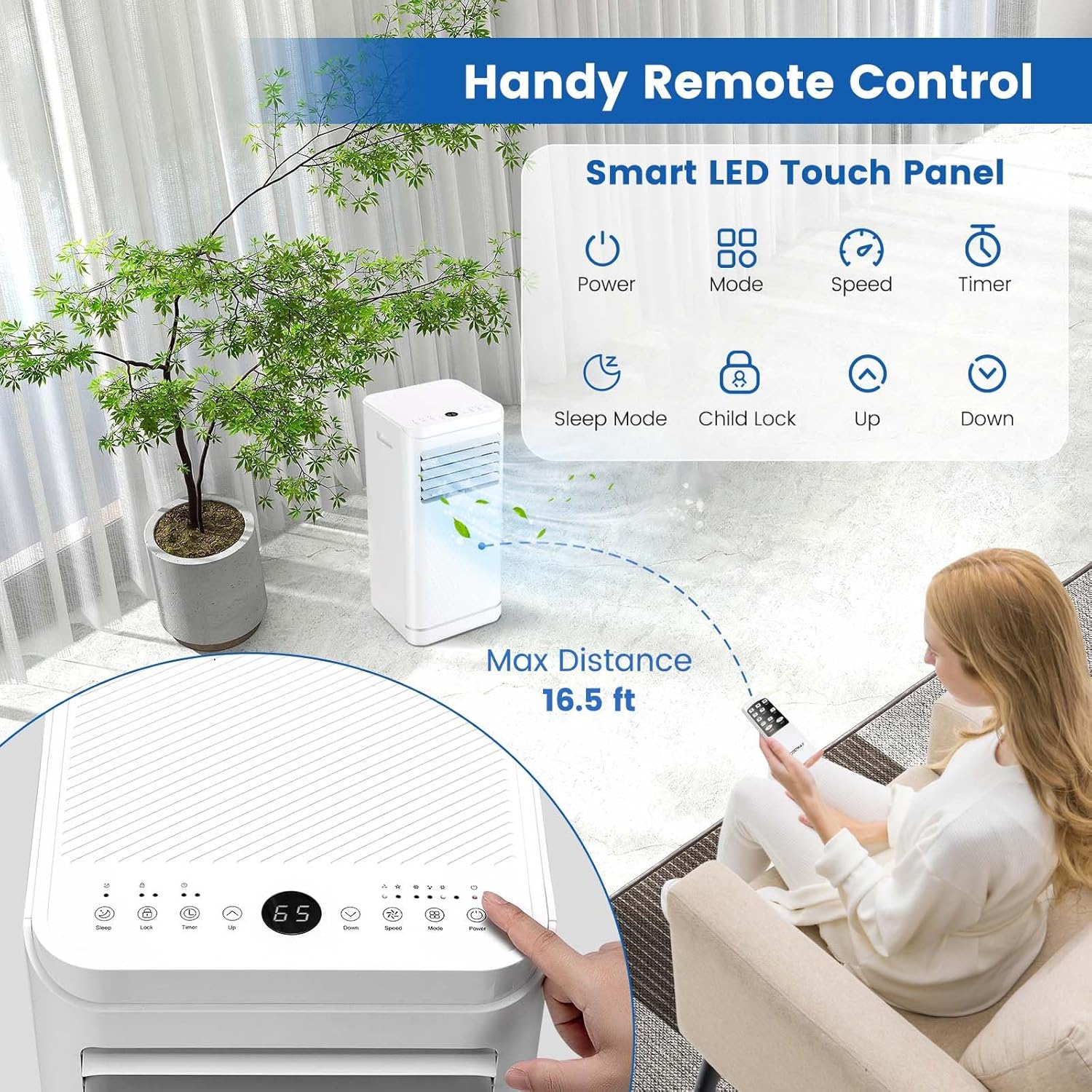 SIMOE 10000 BTU Portable Air Conditioners, Room Portable Air Conditioner Cool Up to 350 Sq.Ft, with Remote Control, 24H Timer, LED Display, Child Lock, with Dehumidifier & Fan Mode, Sleep Mode