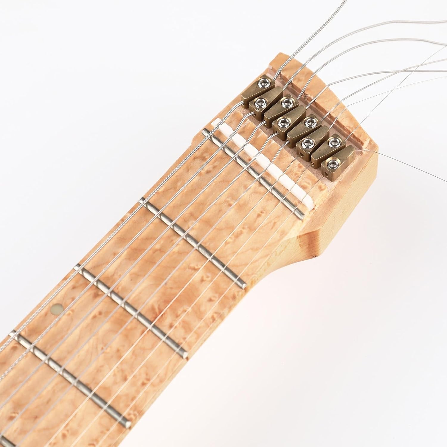 8-String Fanned Frets Headless Electric Travel Guitar - Blue Ash Wood With Flame Maple Veneer