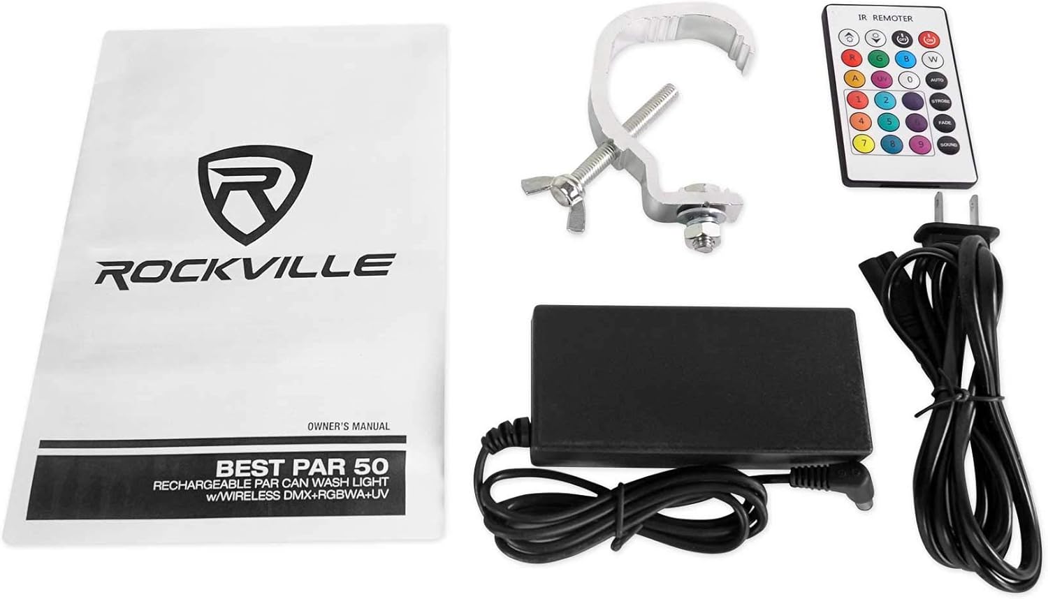 Rockville Best PAR 50 Bundle: (4) Rechargeable Par Can Wash Lights, Wireless DMX, RGBWA, UV, ROCKFORCE W4 384 Channel Wireless DMX Lighting Controller with MIDI, 5-Items