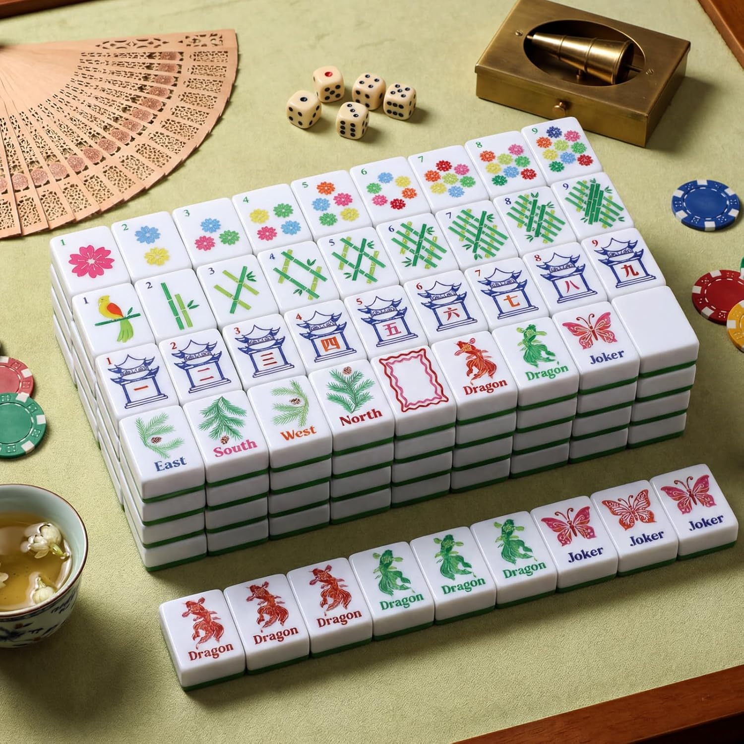 160 Pcs American Mahjong Tiles Set 1.2 Inch American Mahjong Game with 8 Different Patterns Mah Jong Block Set for Mah Jongs Lovers, Tiles Only, No Dice and Other Accessories