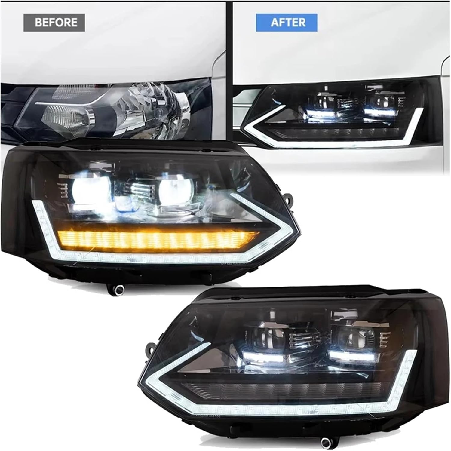 Pair Full LED Headlights Assembly Compatible For VW Caravelle T5 2011-2015 Car Headlamp With DRL Turn Signal Auto Accessories