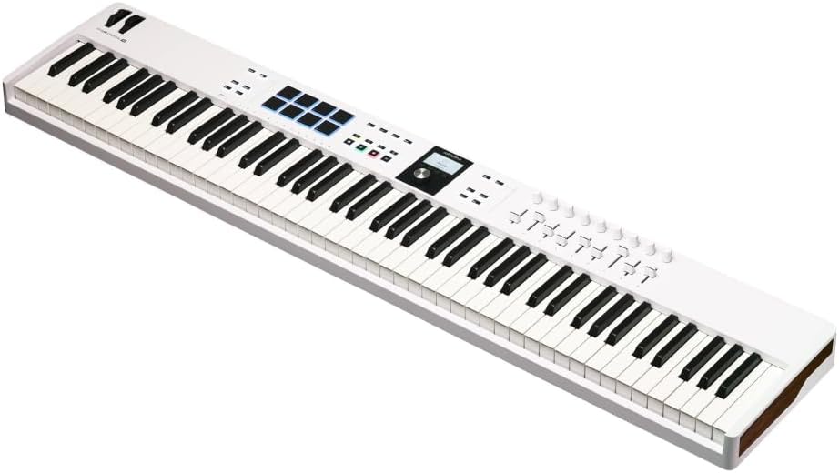 Arturia KeyLab Essential 88 mk3 Full-size Universal Midi Controller, White Bundle w/Deluxe Sustain Pedal & Liquid Audio Polishing Cloth