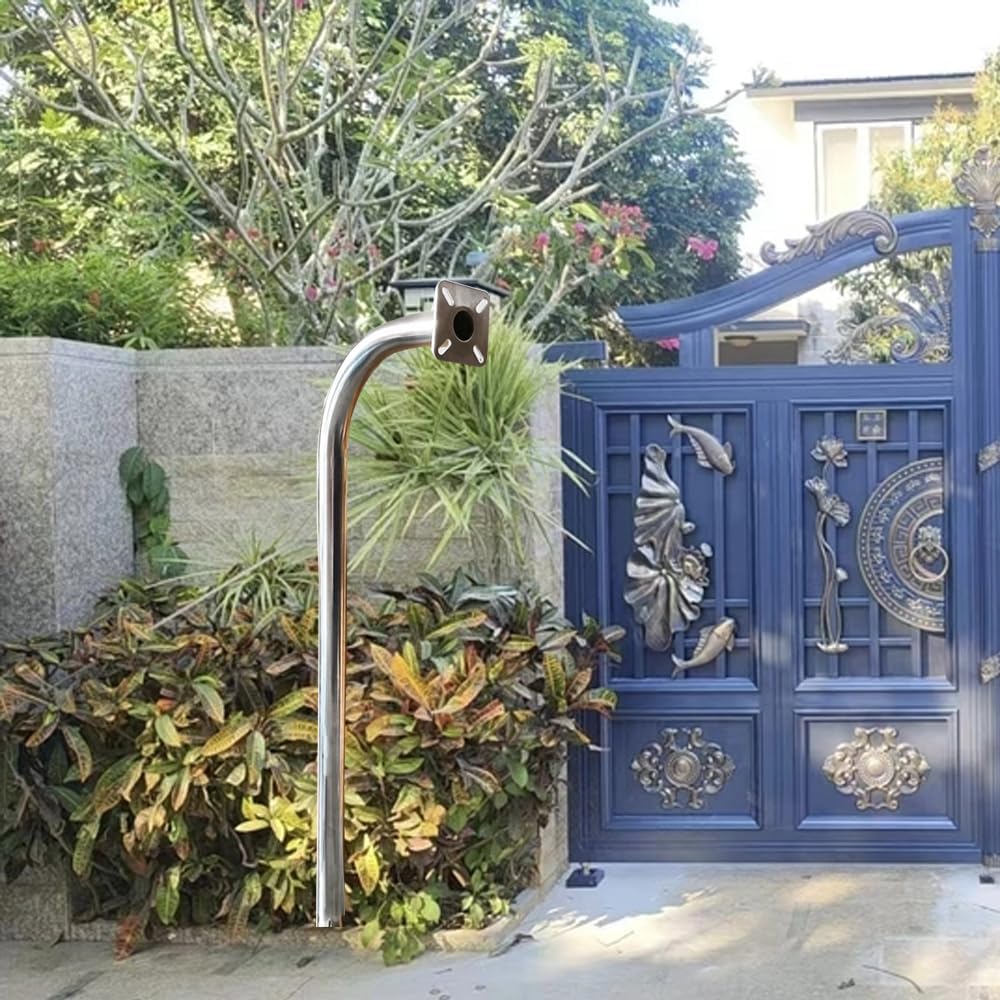 Gooseneck Keypad Stand，Heavy Duty Stainless Steel Universal Access Control Mounting Post Keypads，74” Height， 4.1” x 4.1” Universal mounting Plates， Other Access Control Accessories (Embedded Type)