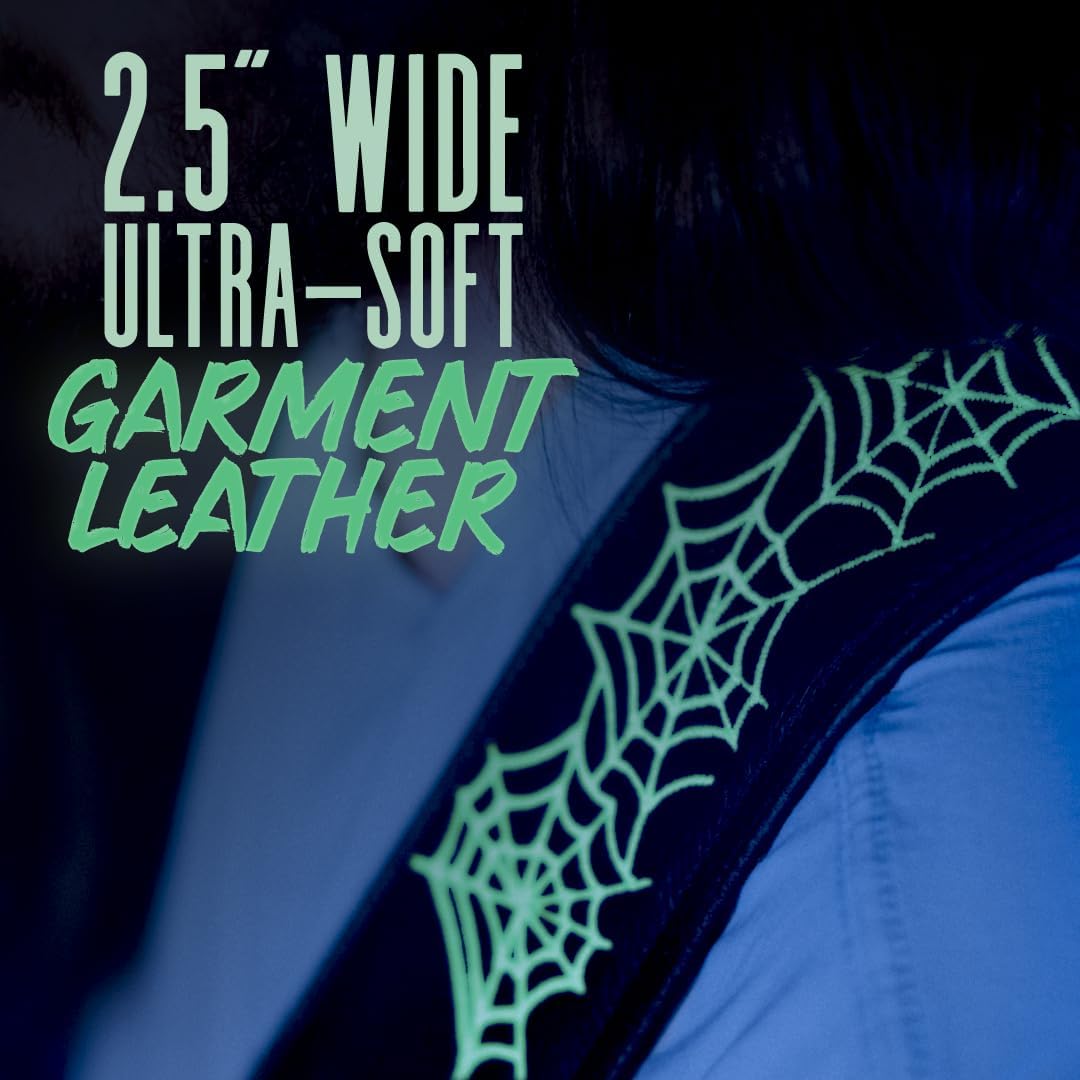 Levy's Leathers Night Life Series Genuine Leather Strap with Glow-in-the-Dark Embroidery Spider Web Pattern, Black (MG317NL-001)