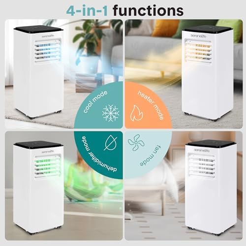 SereneLife 8000 BTU Portable Air Conditioner with Heat, Compact 4-in-1 Portable AC & Heater for Room Up to 350 Sq Ft with Dehumidifier & Fan Function, Remote Control, Window Mount Kit, 13
