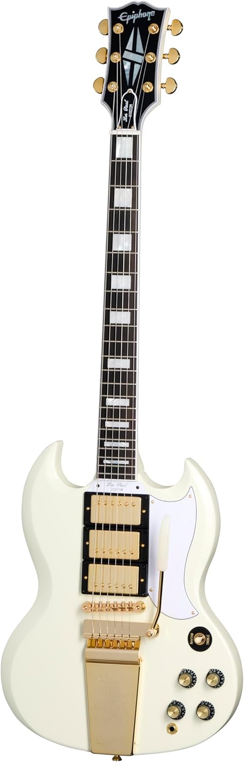 Epiphone Inspired by Gibson Custom 1963 Les Paul SG Maestro, Classic White with Hard Case