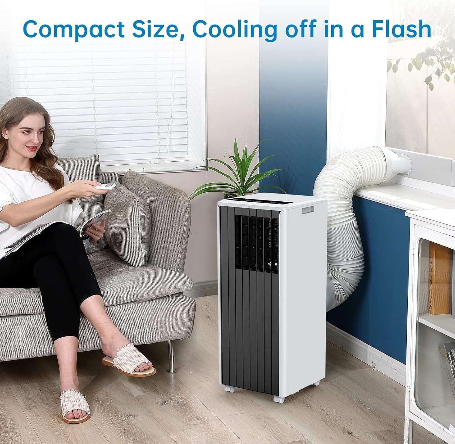 8,000 BTU Portable Air Conditioner, 3-in-1 Portable AC - Built-in Cool, Dehumidifier & Fan, Cools up to 350 Sq.Ft, Floor Quiet AC Units with Remote, 24H Timer, Caster Wheels for Home/Office, Gray