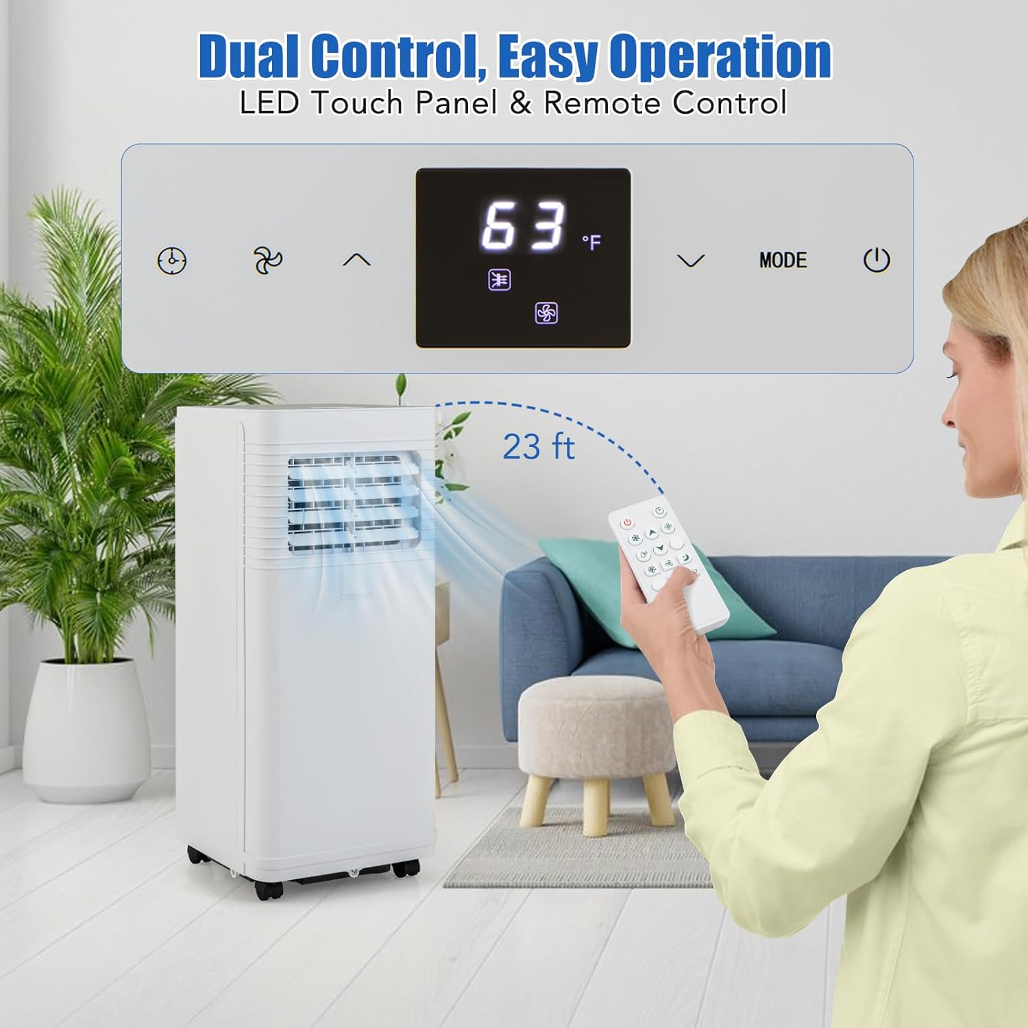 COSTWAY Portable Air Conditioner, 9000 BTU Air Conditioner with Fan & Dehumidifier, 24H Timer & Remote Control, Window Installation Kit, AC Unit Cools Rooms up to 300 Sq.Ft (9000 BTU)