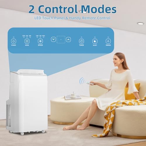 12000 BTU Portable Air Conditioner, Smart Portable AC Cools Up to 350-450 Sq.Ft, Standing Quiet Cooling Portable AC Unit with Remote Control, for Large Room, Office, Garage