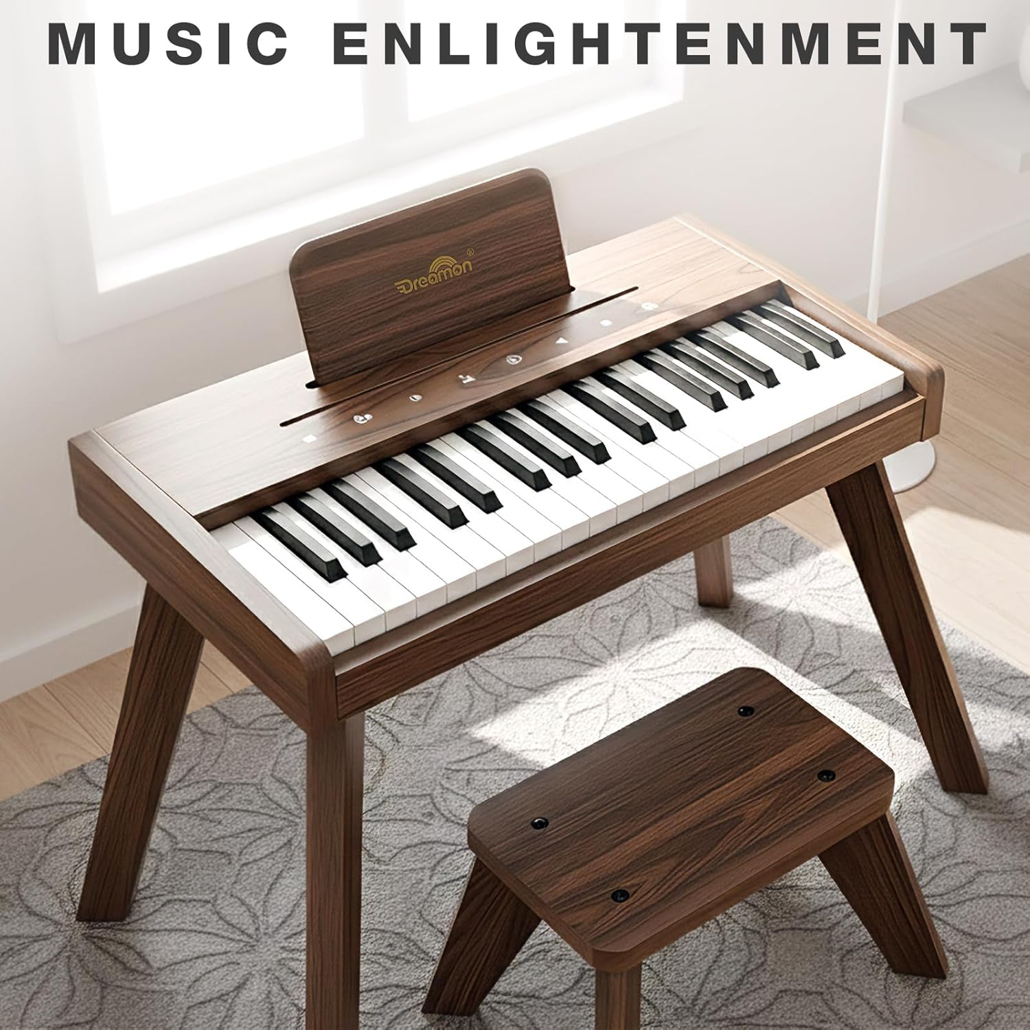 Dreamon Kids Digital Piano Keyboard, Music Educational Instrument Toy, Wood Piano for 3+ Girls and Boys, Christmas & Birthday Gifts for Kids Ages 6-12 Years Old