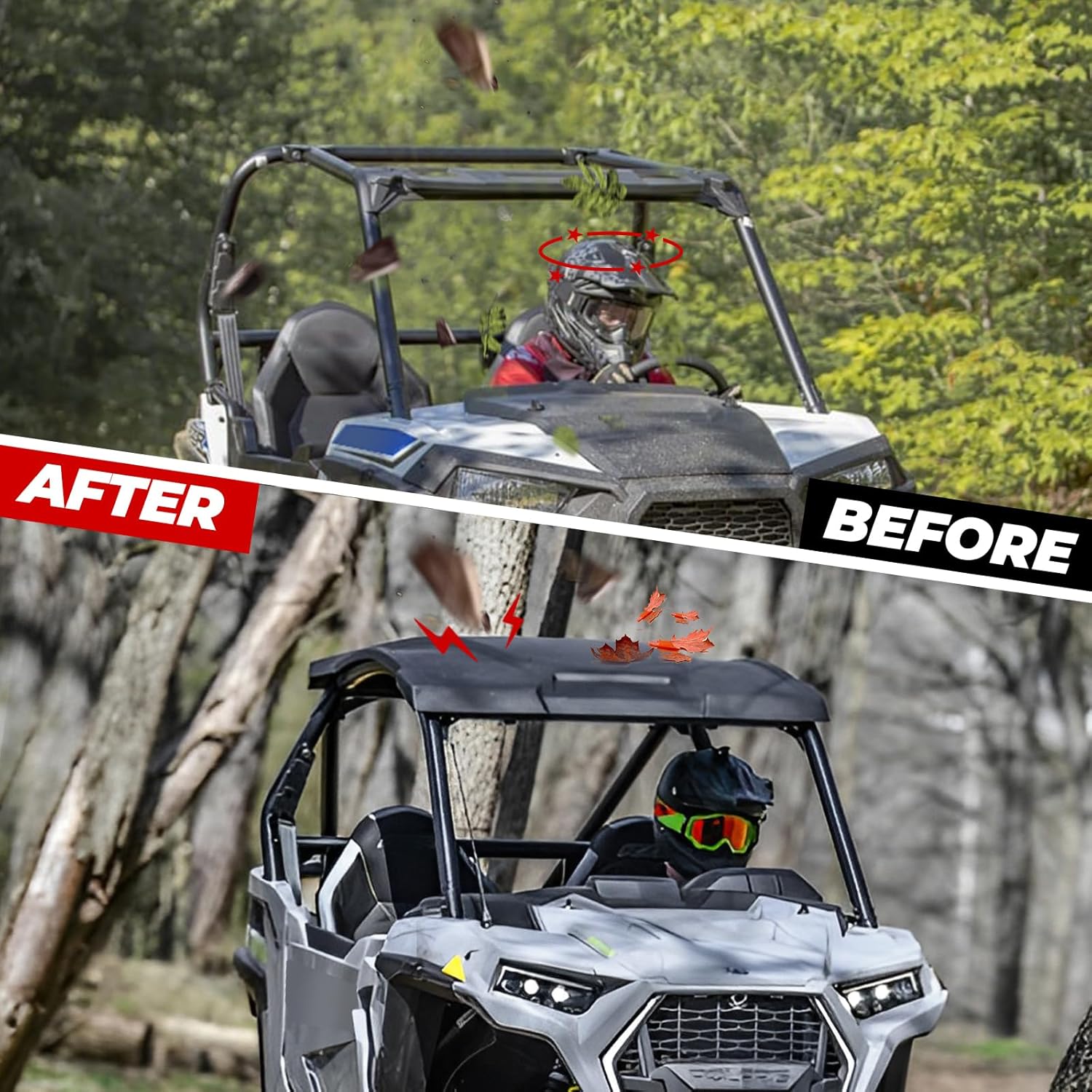 Roof Top for Polaris RZR Trail, Dustproof Coat Lock & High Density Poly 2-Piece Combination Roof for Polaris RZR Trail S 900 1000 Ultimate/Premium/Sport 2021-2024 Accessories(2PCS, 2884729)