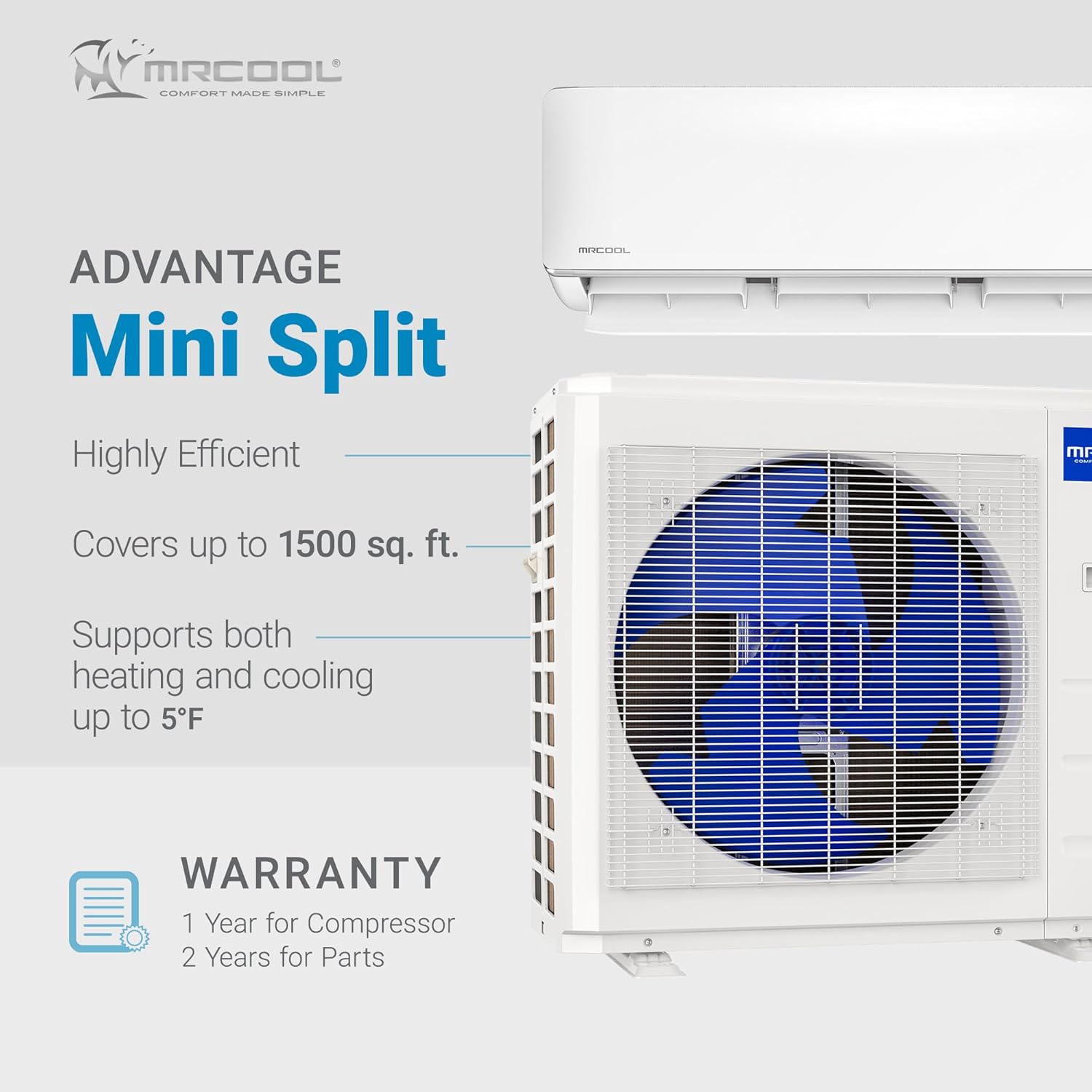 MRCOOL 36000 BTU 230V Ductless Inverter Mini Split Air Conditioner & Heat Pump System, Advantage Series - Wall-Mounted AC Unit w/Heating and Cooling for Home, Office & Commercial Space