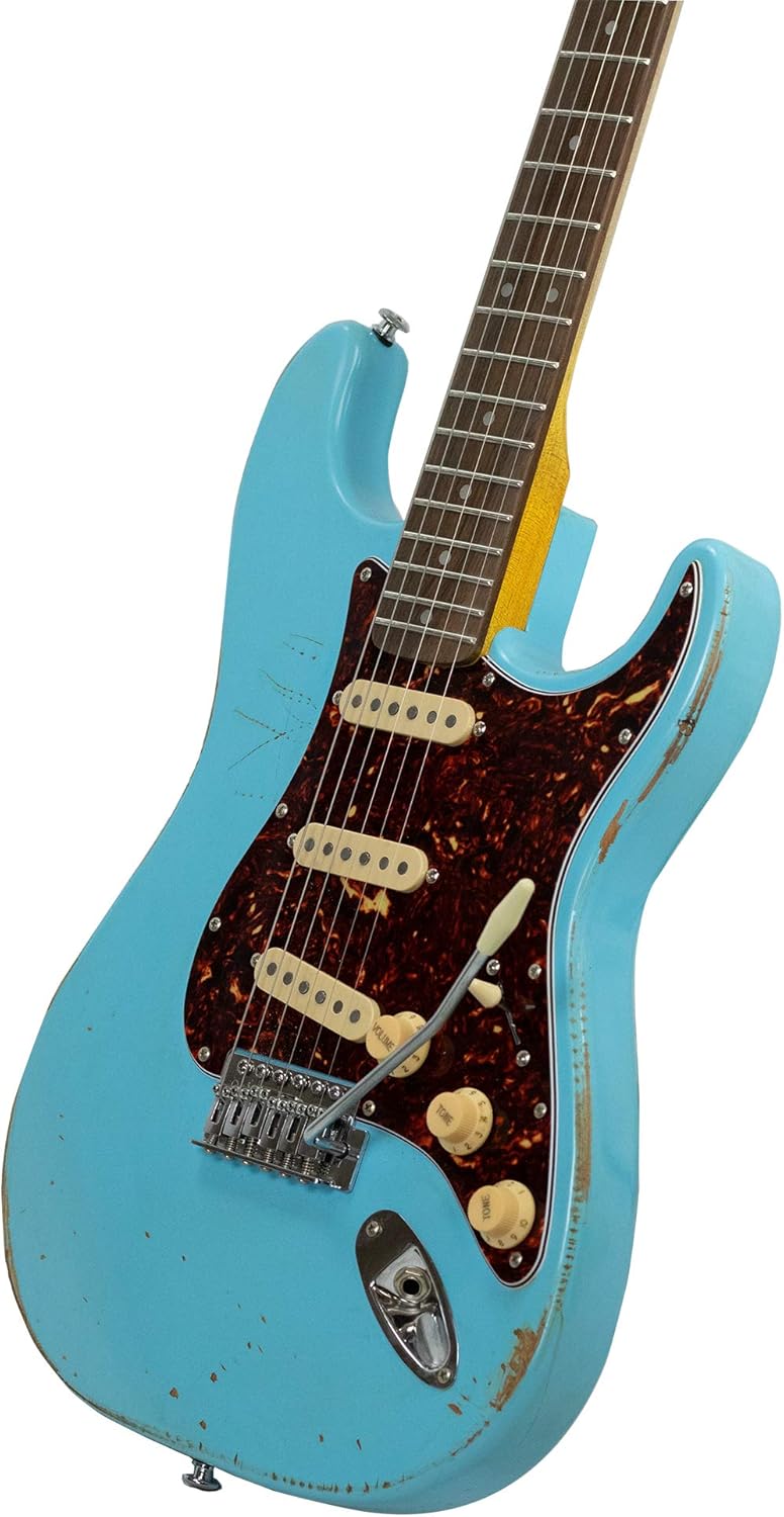 Sawtooth ES Relic Electric Guitar, Aero Blue, Retro Pack
