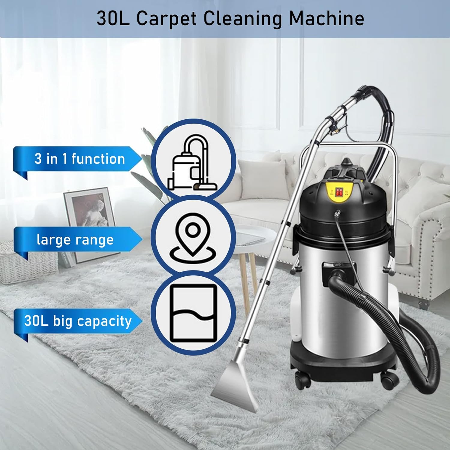 INTSUPERMAI Carpet Cleaning Machine Commercial Extractor Wet/Dry Vaccum Cleaner 3 in 1 30L Capacity Floor Cleaner 1000W