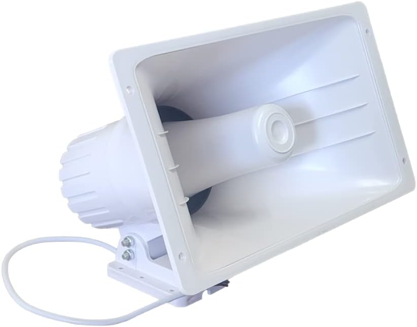 Nippon America PA Power Horn Speaker (White) 100 Watt Indoor/Outdoor 80 Watt w/Bluetooth Audio Amplifier