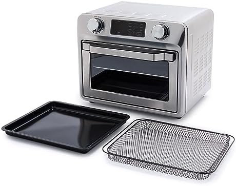 GreenPan Bistro Stainless Steel 9-in-1 Air Fry Oven, Nonstick Baking Pan, Stainless Steel Rack, and Basket, Fast Heating, Multifunction Presets, Cool-Touch Handle, PFAS-Free, Easy Cleanup Crumb Tray