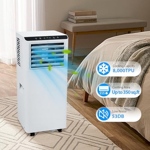 8,000 BTU Portable Air Conditioner, AC Unit with Built-In Cool, Dehumidifier & Fan Modes for Room Up to 350 Sq.Ft, Conditioner Remote Control, 24 Hour Timer, Installation Kit for Home/Offic