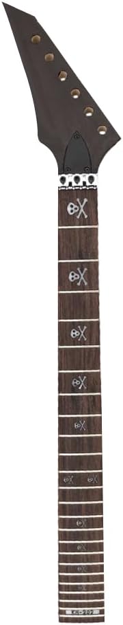 Reverse hand Electric Guitar Neck 24 Fret 25.5inch Maple Rosewood Fretboard Locking Nut Reverse Guitar Neck Unfinished Guitar Parts Replacement (24 Fret 25.5inch Skull Inlaid)