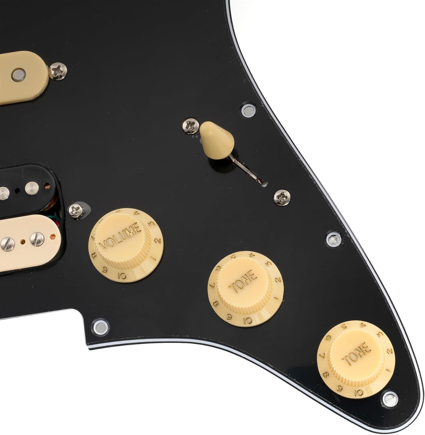 Musiclily Pro-SE ST-HSS-60SE Pre-wired Pickguard with Alnico 5 Pickups 5-Way Switch for Strat Style Electric Guitar, 3Ply Black with Zebra Bridge Pickup