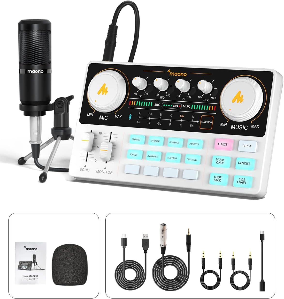 MAONO Podcast Equipment Bundle Audio mixer All-in-One Podcast Production Studio with 3.5mm Microphone for Live Streaming, Podcast Recording, PC, Smartphone, DJ MaonoCaster Lite (AU-AM200-S1)