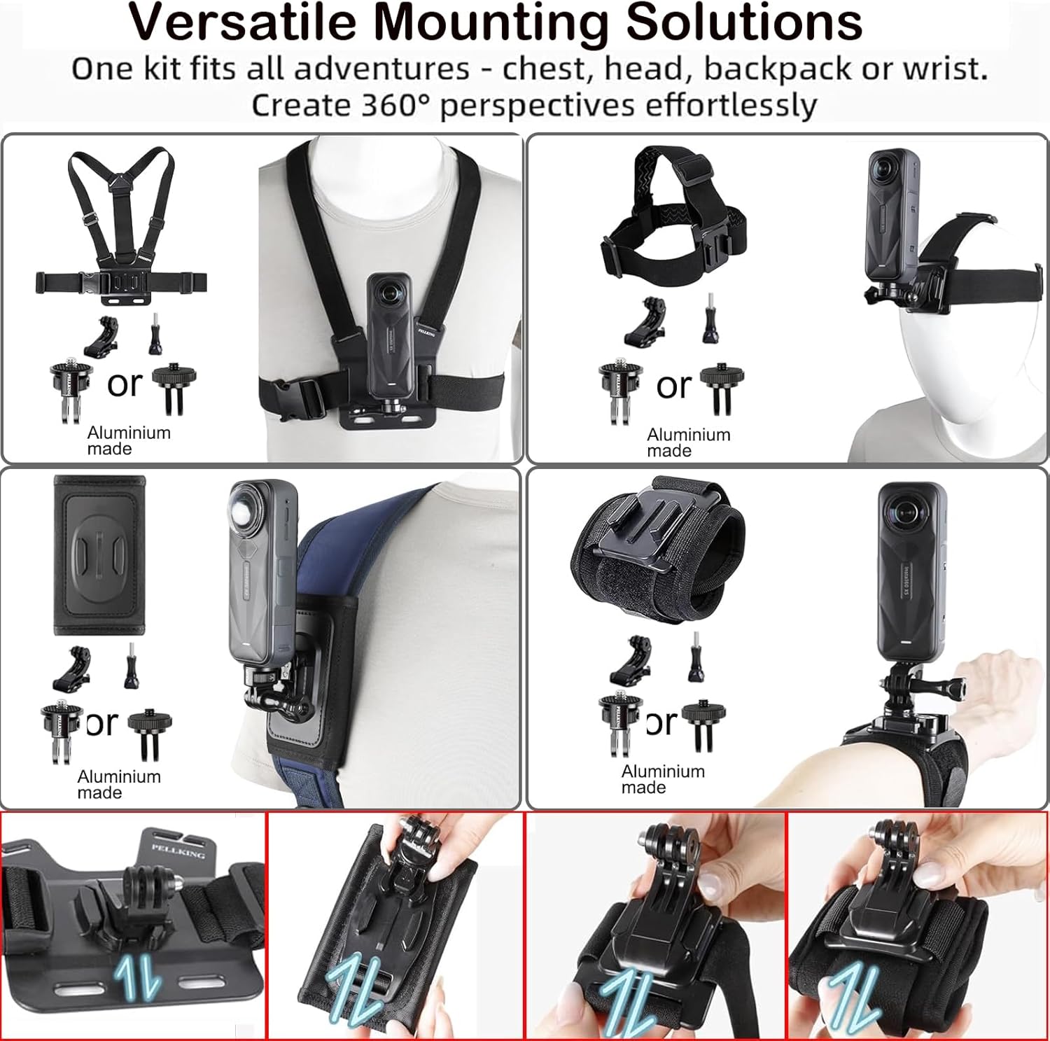 PellKing Accessories Kit for insta360 X5,Included Carrying Case with Belt,2 Pcs Metal 1/4