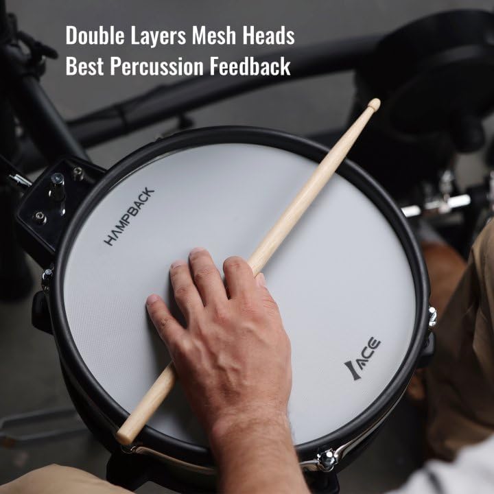 ACE-530 Electric Drum Set with Double Layers Mesh Heads, Choke Cymbal, Independent Hi-hat Stand, Restore Authentic Drum Sound & Percussive Feel, Bluetooth Sound Module, Suit for Professional