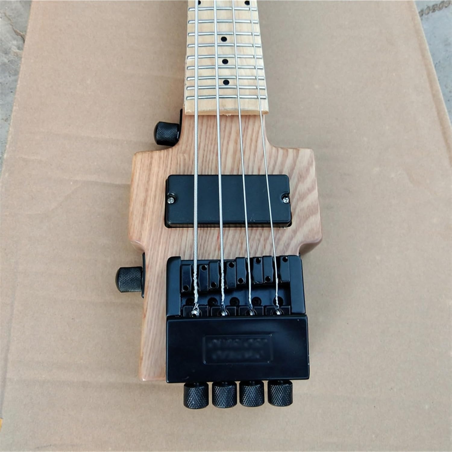 VENEKA Headless Electric Guitar 30 Inches Mini 4 Strings Headless Electric Bass Guitar Ash Body Maple Fingerboard with Black Hardware