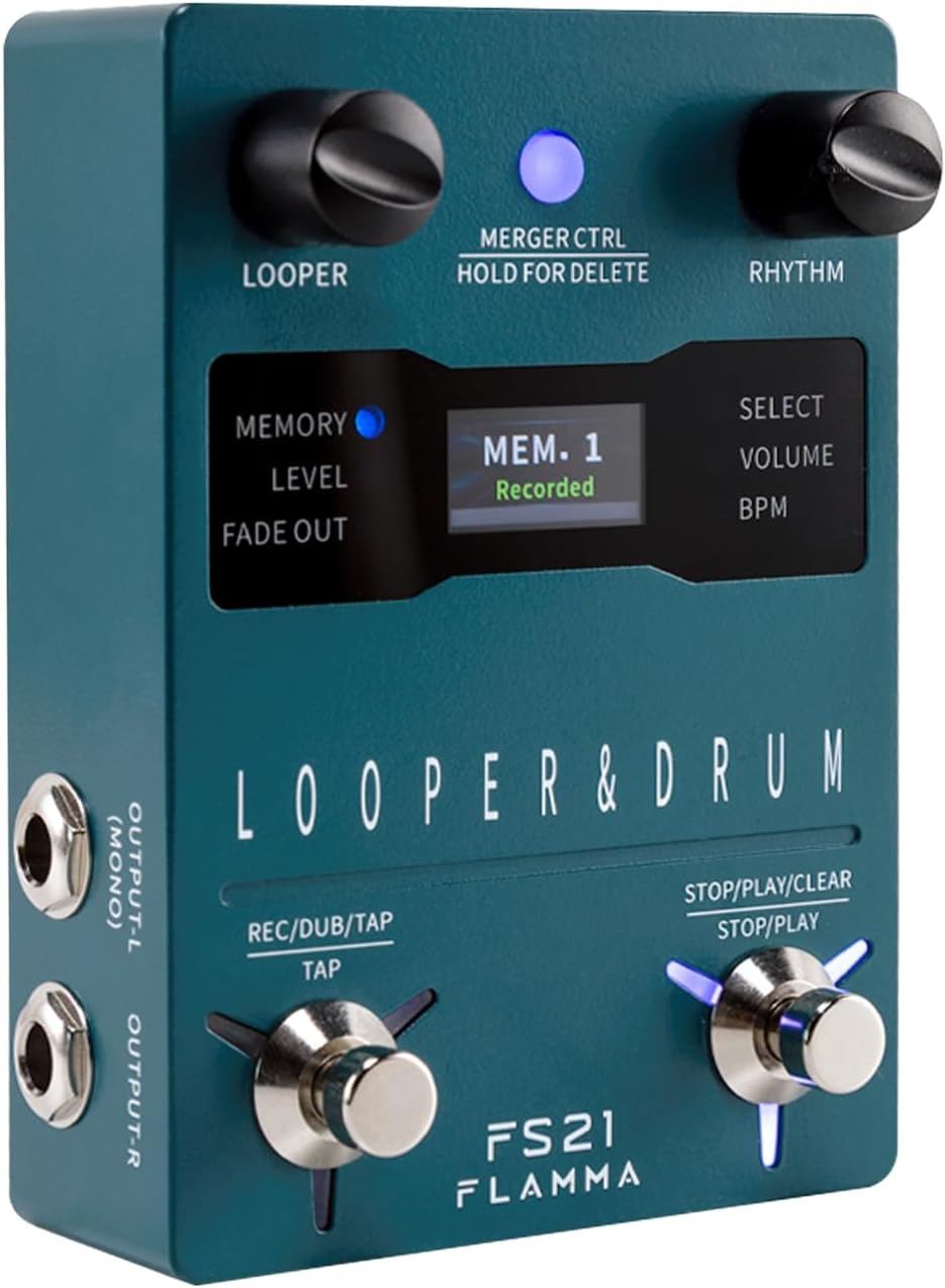 FLAMMA FS21 Stereo Guitar Looper Pedal & Drum Machine 2-in-1 with160 Minutes Loop Recording Capacity 100 Drum Grooves 10 Metronome Support Software Editing