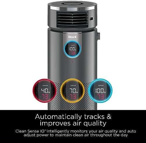 Shark 3 in 1 Air Purifiers for Home, Bedroom, or Office with HEPA Filter, Small Space Heater and Fan Combo, Filters Smoke, Covers up to 500 Sq Ft, Clean Sense Technology, Heat, Cool and Purify, HC452