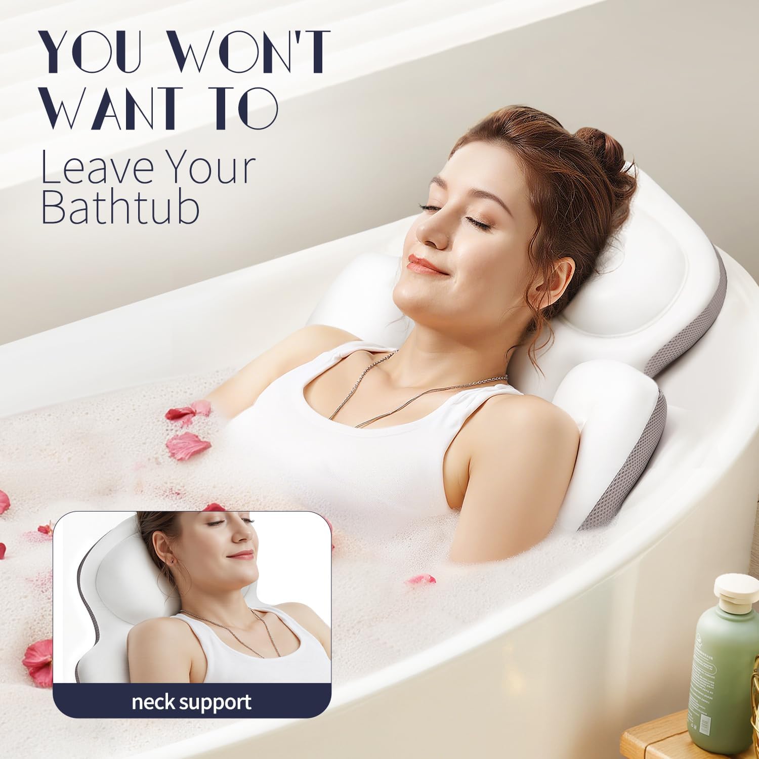 Full Body Bath Pillow for Tub, Thick Bathtub Cushion Mat with Neck, Back & Lumbar Support - Luxury Spa Bathroom Accessories, White