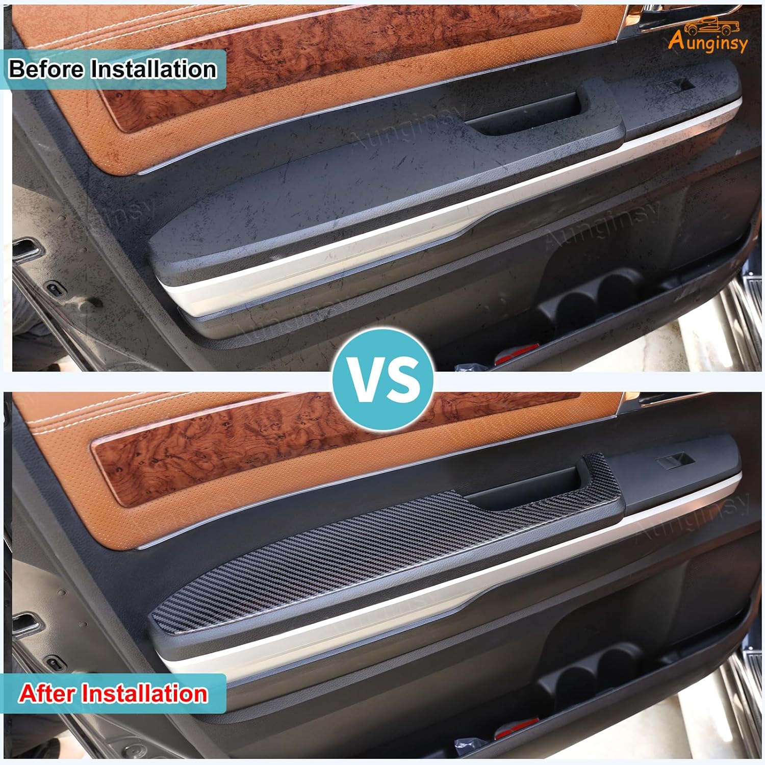 Aunginsy Inner Door Armrest Panel Trim Compatible with Toyota Tundra 2014-2021 Car Soft Carbon Fiber Front Rear Doors Handle Armrest Panel Decorative Sticker Protection Cover Interior Accessories