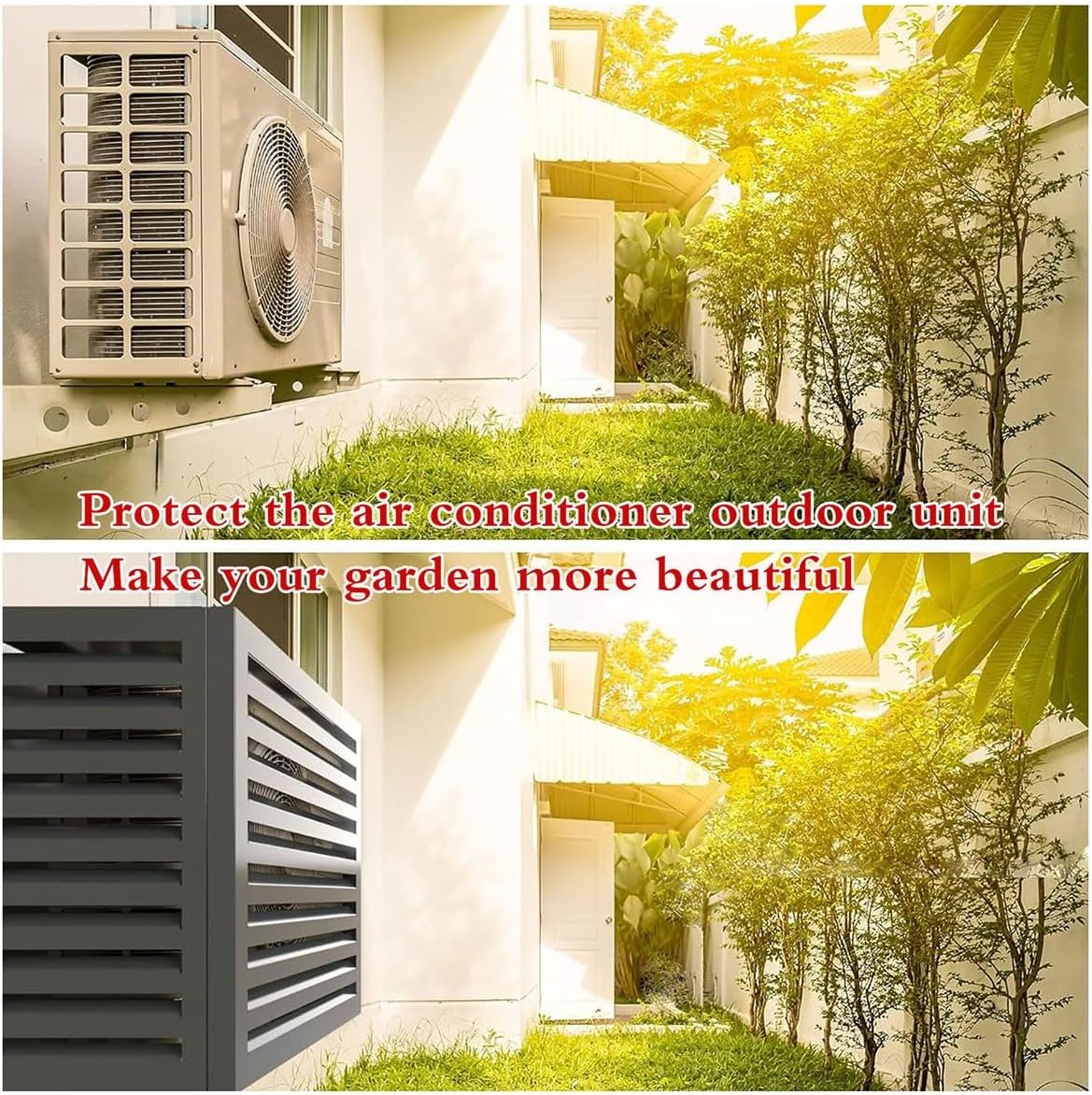 Air Conditioner Fence Air Conditioner Covers for Outside Units, All Weather Anti Theft AC Aluminum Condenser Protective Cover(Brown,110cm)