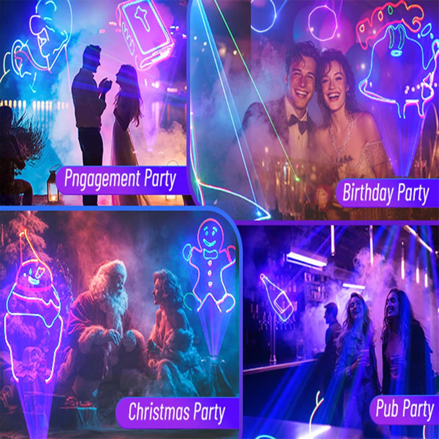 DJ Laser Light with App Control, 3D Animation Laser Projector for Party, Supports Custom Drawings, Text Playback, Personalized Programming, Sound Activated Laser Machine for Stage, Disco, KTV, Bar