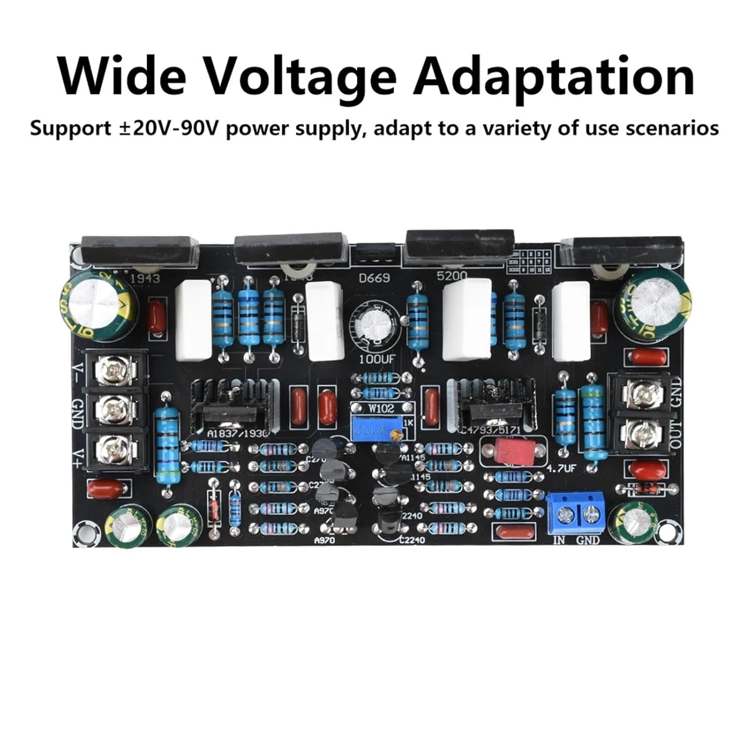 Mono 200W Digital Sound Power Amplifier Board 20-90V Positive Negative Dual Voltage A1943/C5200 Rear Amplifier Module