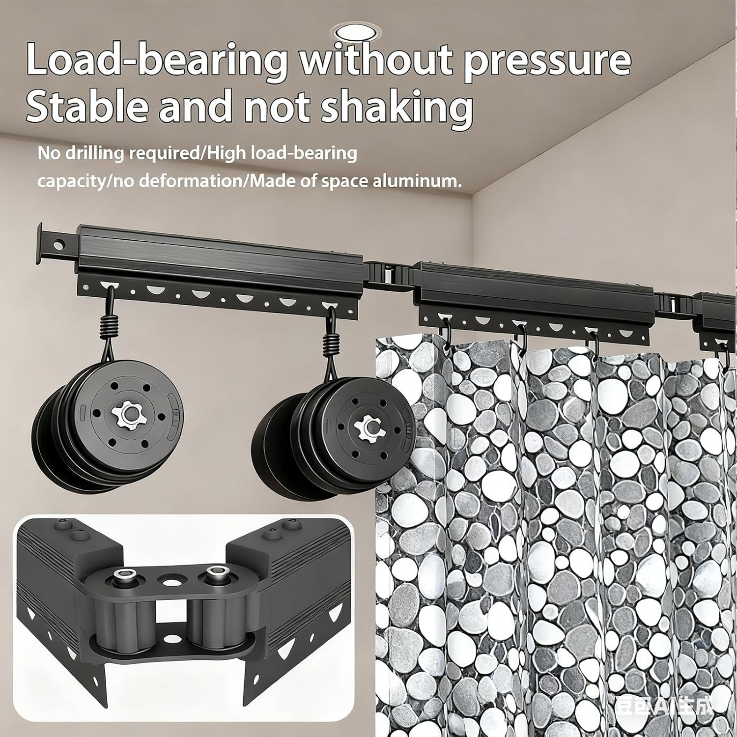 Folding Shower Curtain Rod Set,Grey Wall Mount Retractable Shower Curtain,EVA Clear Shower Curtain Adjustable Angle Folding Curtains, L shaped Corner Shower Curtain Rod(Pebble 3-Fold 70.9