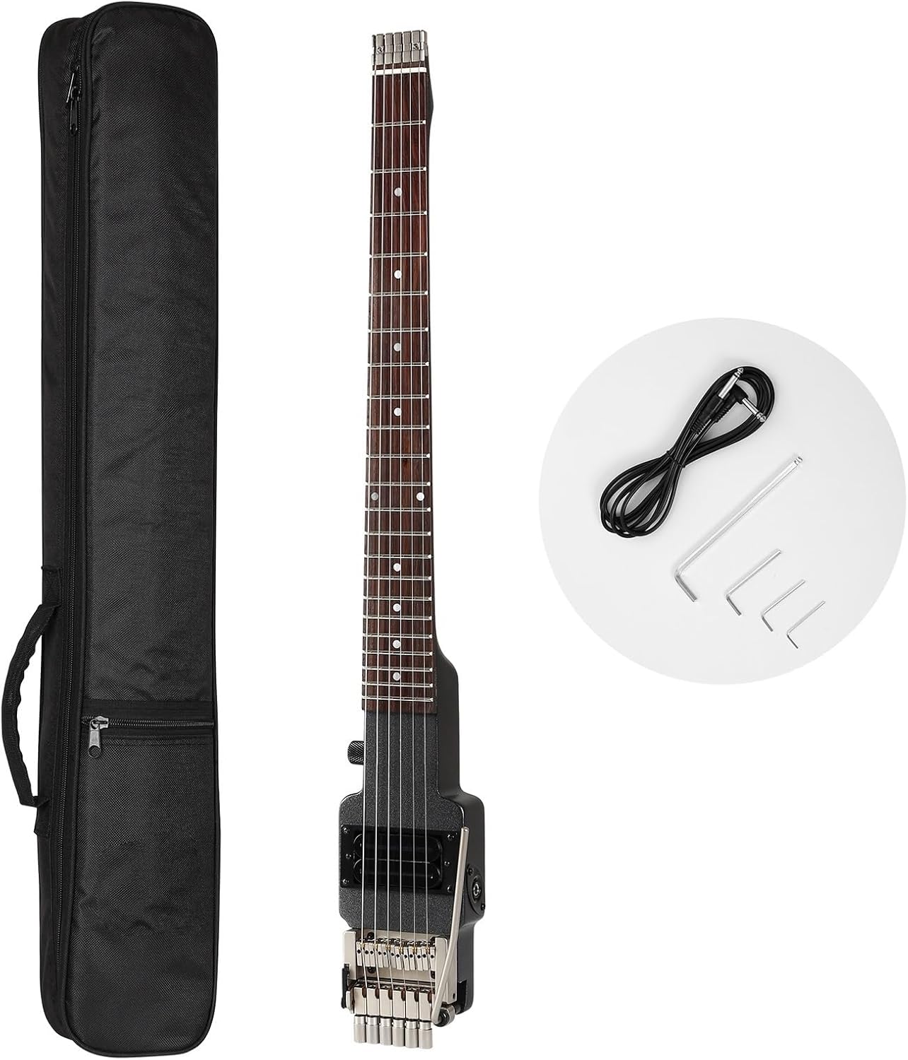 Travel Electric Guitar Headless 6 String Guitar One-Piece Canada Maple Neck Through Body Double Locking Tremolo Professional Headless Guitar (Color : 01)